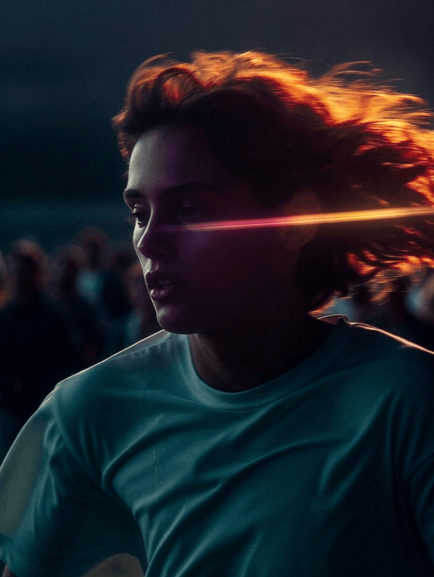 Moody cinematic portrait of a young person at dusk with warm rim light — a GPT Image generation